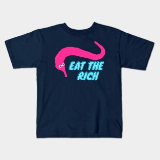 Worm on a string eat the rich pink Kids T-Shirt